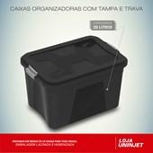 Caixa Organizadora Com Tampa e Trava 20 litros - Preto