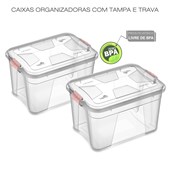 Kit com 2 Caixas Organizadoras com Tampas e Travas Uninjet Transparente 12 Litros