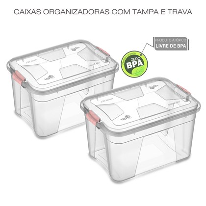Kit com 2 Caixas Organizadoras Multiuso de Plástico Transparente 20 Litros