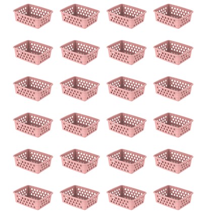 Kit com 24 Cestos Organizadores Multiuso Médio Rosa