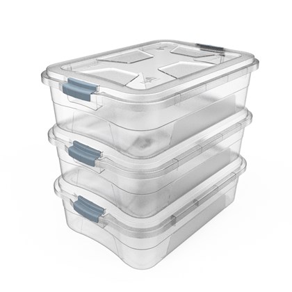 Kit com 3 Caixas Organizadoras Transparente de Plástico Multiuso com tampas  e travas 17 Litros