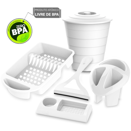 Kit Cozinha 4 Peças Branco + Rodinho De Pia