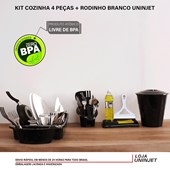Kit Cozinha 4 Peças Preto + Rodinho De Pia
