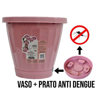 Vaso Cachepot Com Prato N28 - Rosa