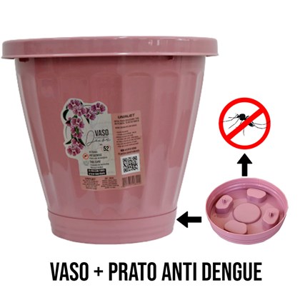 Vaso Cachepot Com Prato N52 Rosa